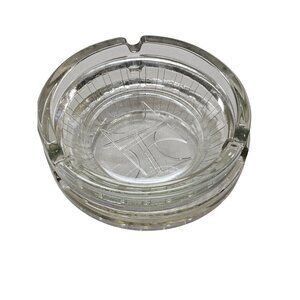 Vintage Hilton Hotels Glass Ashtrays Engraved Double H Logo Set 2